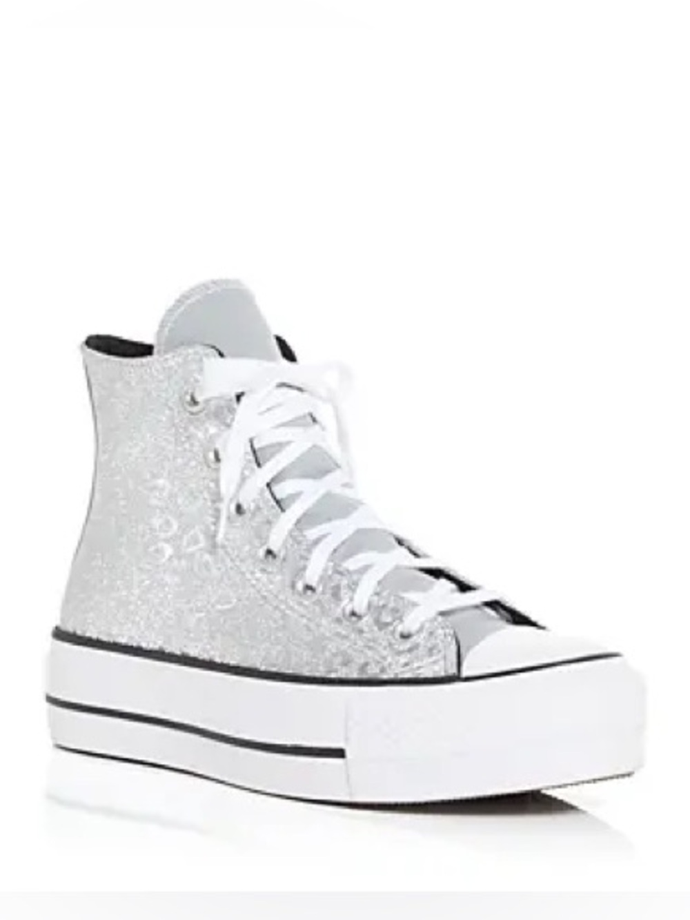 CONVERSE Chuck Taylor Silver Glitter Leopard Print Platform High Top Sneakers W9